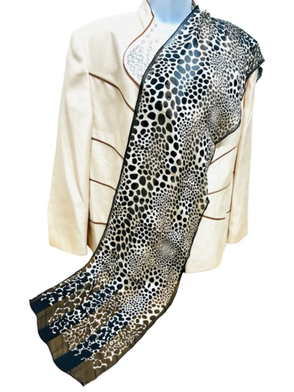 Pierre Balmain+ Other  100% silk satin Black Brown Leapard Silver Gray White(46
